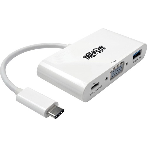 Tripp Lite by Eaton USB-C to VGA Adapter with USB 3.x (5Gbps) Hub Ports and 60W PD Charging White