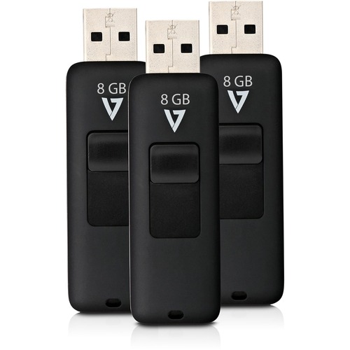 8GB FLASH USB2.0 BLK COMBO PACK OF 3 RETRACTABLE CONNECTOR RTL