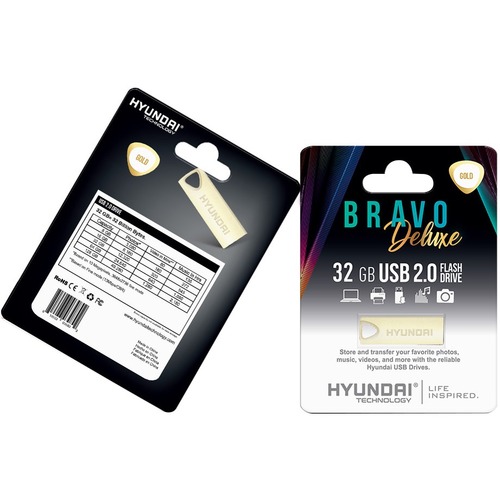 Hyundai Bravo Deluxe 32GB High Speed Fast USB 2.0 Flash Memory Drive Thumb Drive Metal, Gold