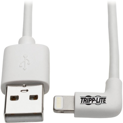 Eaton Tripp Lite Series USB-A to Right-Angle Lightning Sync/Charge Cable, MFi Certified - White, M/M, USB 2.0, 3 ft. (0.91 m)