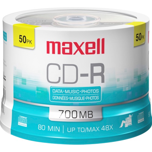 Maxell ? MAX648250, Branded CD Recordable Media - Noise free Playback CDs 700Mb Storage ? 2x to 48x, Write Speed with 80 min - Blank CDs, Storage & Reusable Spindle Case Holder - 50 Pk, Silver