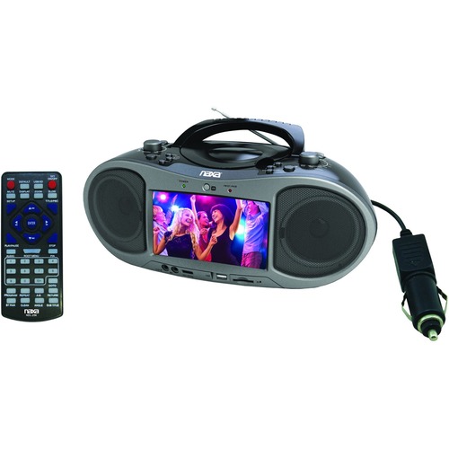 Naxa 7" LCD Bluetooth DVD Boombox - 800 x 400 TFT/LCD Display - Bluetooth 2.1+EDR - 32GB Removable Max memory - Twin Speakers w/ Full-range Drivers - Play CDs, MP3s, or AM/FM Radio Broadcasts