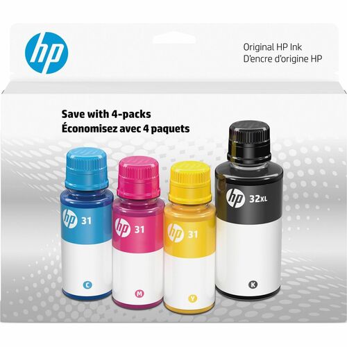 HP 31 Color and 32XL Black Original Ink Bottle 4-pack, 7E6X7AN