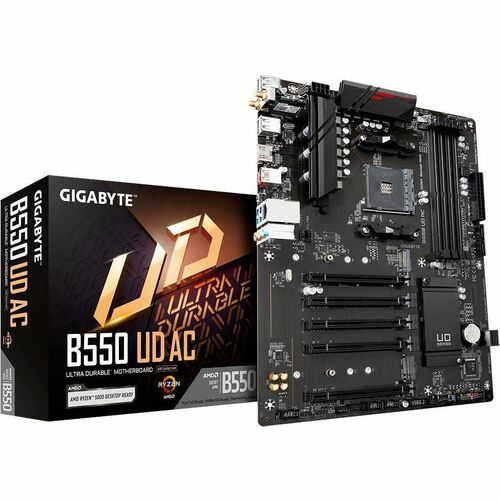 Gigabyte AMD B550 UD AC Gaming Motherboard - AMD B550 Chipset - AM4 Socket - AMD Ryzen 5000, 4000, 3000 Series Compatible - PCIe 4.0 Ready x16 Slot - RGB FUSION 2.0