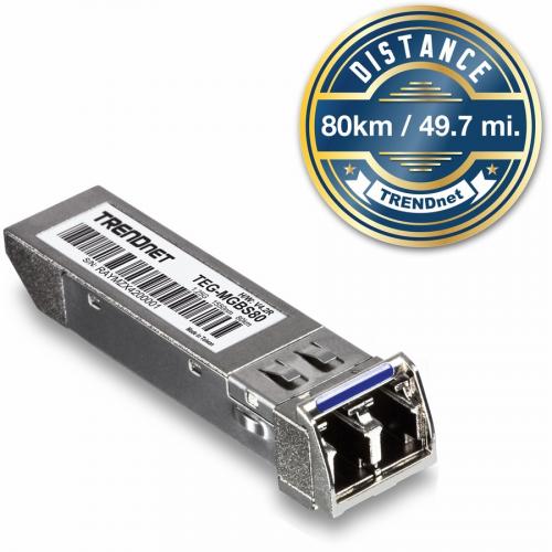 TRENDnet SFP To RJ45 Mini GBIC Single Mode LC Module; TEG MGBS80; Mini GBIC Module For Single Mode Fiber; LC Connector Type; Up To 80 Km (49.7 Miles); 1.25Gbps Gigabit Ethernet; Lifetime Protection Alternate-Image1/500