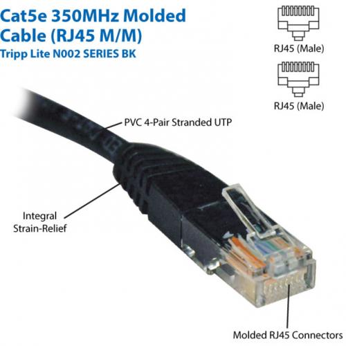 Eaton Tripp Lite Series Cat5e 350 MHz Molded (UTP) Ethernet Cable (RJ45 M/M), PoE   Black, 1 Ft. (0.31 M) Alternate-Image1/500