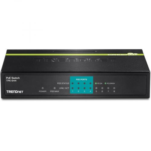 TRENDnet 8 Port 10/100Mbps PoE Switch, 4 X 10/100 Ports, 4 X 10/100 PoE Ports, 30W PoE Power Budget, 1.6 Gbps Switching Capacity, 802.3af, Limited Lifetime Protection, Black, TPE S44 Alternate-Image1/500