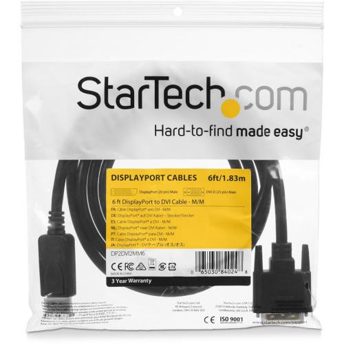 StarTech.com 6ft (1.8m) DisplayPort To DVI Cable, DisplayPort To DVI Adapter Cable, DP To DVI D Converter, Replacement For DP2DVIMM6 Alternate-Image1/500
