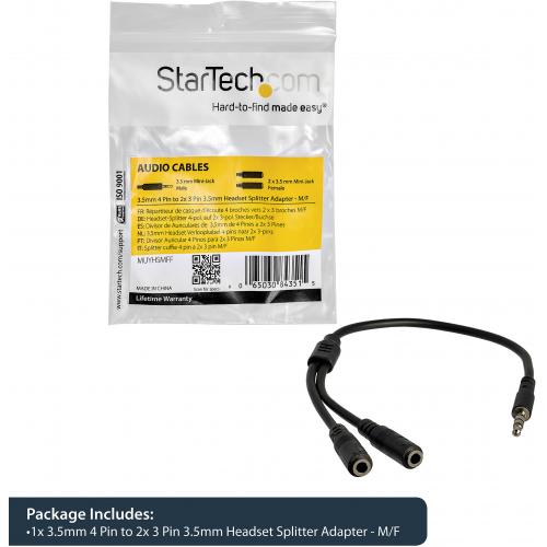 StarTech.com Headset Adapter For Headsets With Separate Headphone / Microphone Plugs   3.5mm 4 Position To 2x 3 Position 3.5mm M/F Alternate-Image1/500