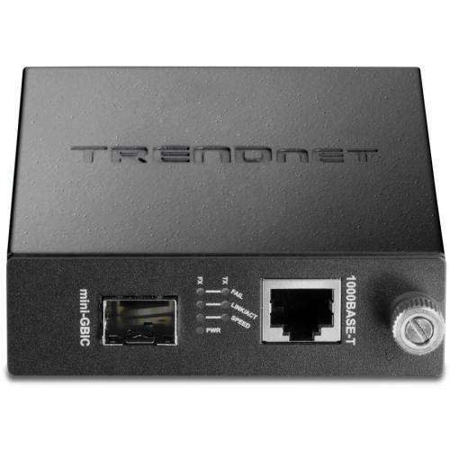 TRENDnet 100/1000Base T To SFP Fiber Media Converter, Fiber To Ethernet Converter, 1 X 10/100/1000Base T RJ 45 Port,1 X Mini GBIC Slot, Lifetime Protection, Black, TFC 1000MGA Alternate-Image1/500