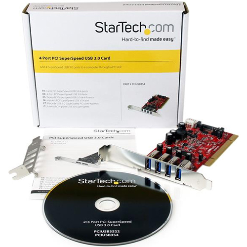 StarTech.com 4 Port PCI SuperSpeed USB 3.0 Adapter Card With SATA/SP4 Power   5Gbps Alternate-Image1/500