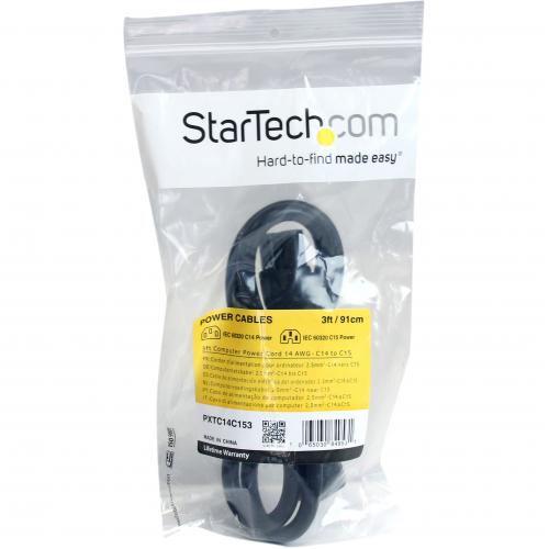 StarTech.com 3ft (1m) Heavy Duty Extension Cord, IEC C14 To IEC C15 Black Extension Cord, 15A 250V, 14AWG, Heavy Gauge Power Cable Alternate-Image1/500