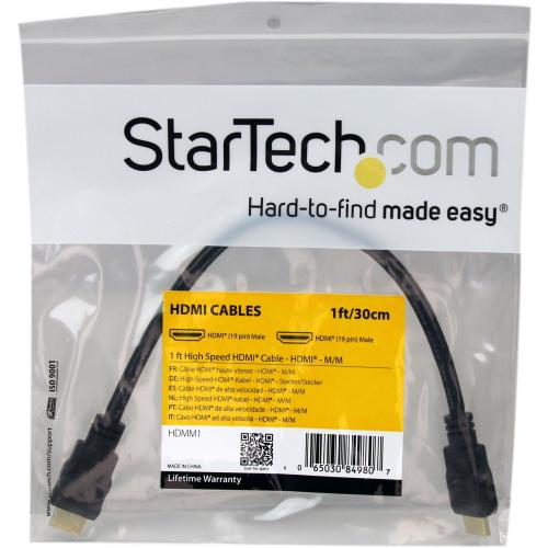 StarTech.com 1ft/30cm HDMI Cable, 4K High Speed HDMI Cable With Ethernet, Ultra HD 4K 30Hz Video, HDMI 1.4 Cable, HDMI Monitor Cord, Black Alternate-Image1/500