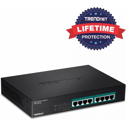 TRENDnet 8 Port Gigabit GREENnet PoE+ Switch; TPE TG81g; 8 X Gigabit PoE+ Ports; Rack Mountable; Up To 30 W Per Port With 110 W Total Power Budget; Ethernet Network Switch; Metal; Lifetime Protection Alternate-Image1/500