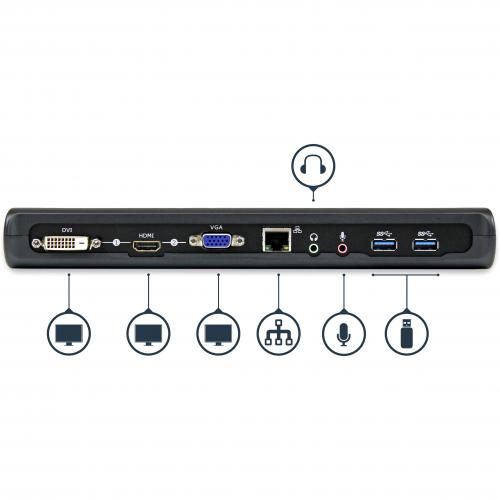StarTech.com USB 3.0 Docking Station   Compatible With Windows / MacOS   Supports Dual Displays   HDMI And DVI   DVI To VGA Adapter Included   USB3SDOCKHD Alternate-Image1/500