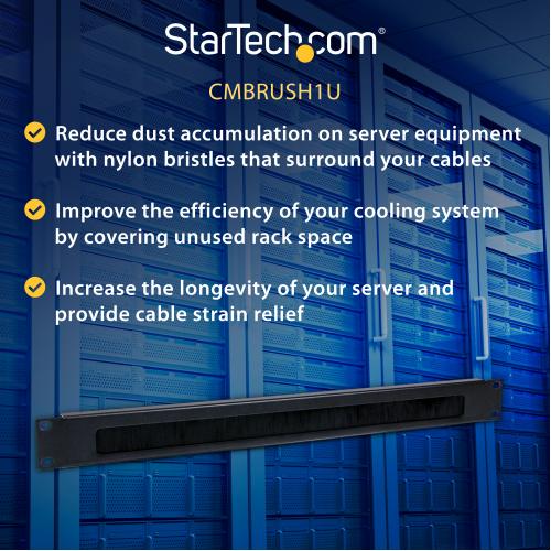 StarTech.com 1U Brush Strip Horizontal Server Rack Cable Management Panel Alternate-Image1/500