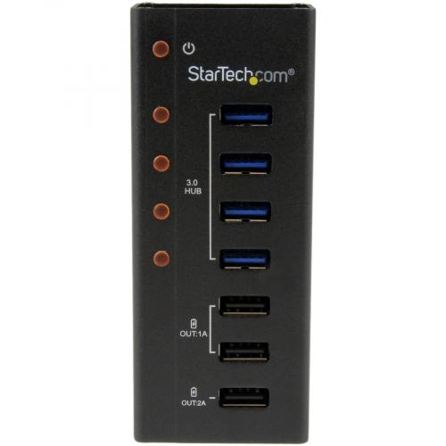StarTech.com 4 Port USB 3.0 Hub Plus 3 Dedicated USB Charging Ports (2 X 1A & 1 X 2A)   5Gbps   Wall Mountable Metal Enclosure Alternate-Image1/500