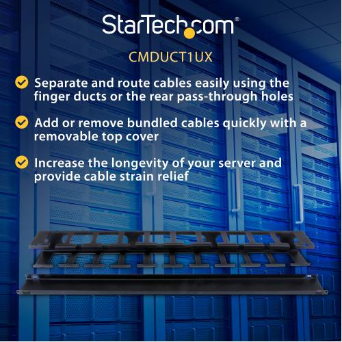 StarTech.com 1U Horizontal Finger Duct Rack Cable Management Panel With Cover Alternate-Image1/500