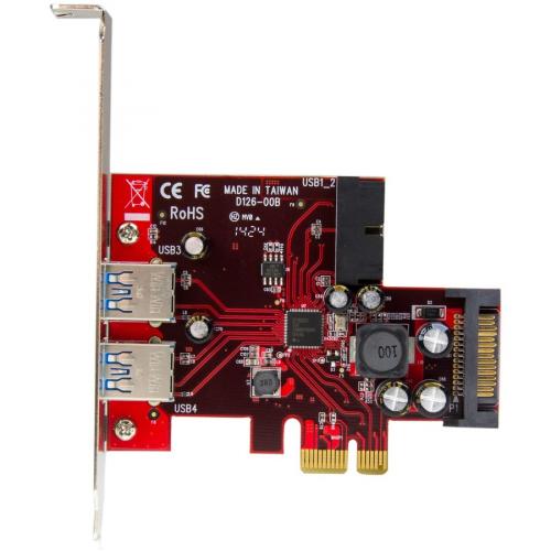 StarTech.com 4 Port PCI Express USB 3.0 Card   5Gbps   2 External & 2 Internal (IDC)   SATA Power Alternate-Image1/500