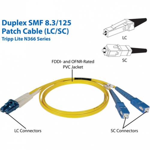 Eaton Tripp Lite Series Duplex Singlemode 9/125 Fiber Patch Cable (LC/SC), 1M (3 Ft.) Alternate-Image1/500