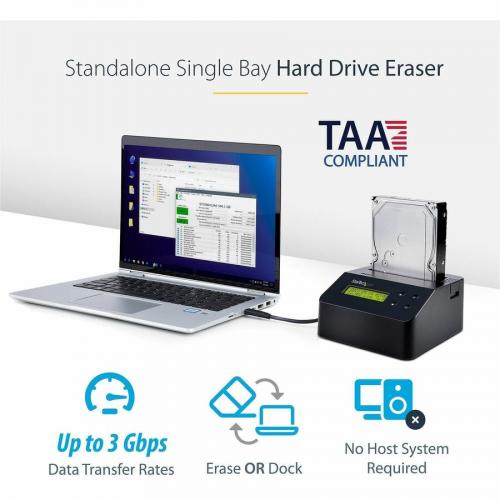 StarTech.com Single Bay SSD/HDD Hard Drive Eraser, 2.5"/3.5" , Standalone Wiper, Disk Sanitizer, Hardware Wiper Erasing Tool, NIST/DoD/TAA Alternate-Image1/500