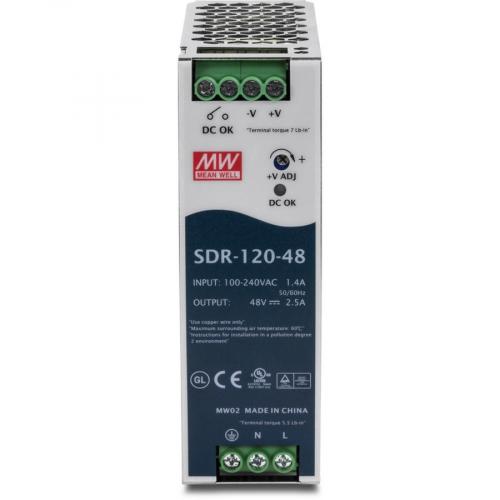 TRENDnet 120 W Single Output Industrial DIN Rail Power Supply, Extreme  25 To 70 &deg;C ( 13 To 158 &deg;F) Operating Temp, Power Supply 120W, DIN Rail Mount, Overload Protection, Silver, TI S12048 Alternate-Image1/500
