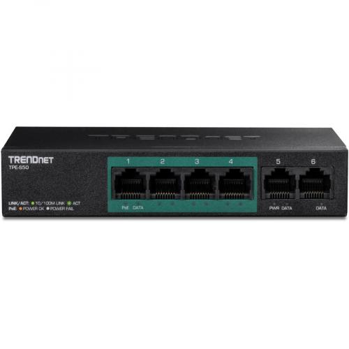 TRENDnet 6 Port Fast Ethernet PoE+ Switch, 4 X Fast Ethernet PoE Ports, 2 X Fast Ethernet Ports, 60W PoE Budget, 1.2 Gbps Switch Capacity, Metal, Limited Lifetime Protection, Black, TPE S50 Alternate-Image1/500