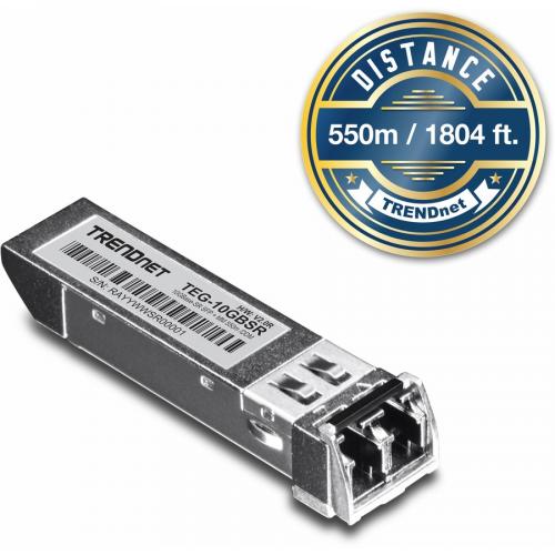 TRENDnet 10GBASE SR SFP+ Multi Mode LC Module, TEG 10GBSR, Supports Distances Up To 300m (984 Feet), Hot Pluggable Fiber SFP+ Transceiver, 850nm Wavelength, Lifetime Protection, Silver Alternate-Image1/500