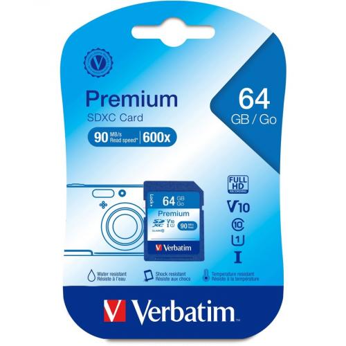 Verbatim 64GB Premium SDXC Memory Card, UHS I Class 10 Alternate-Image1/500