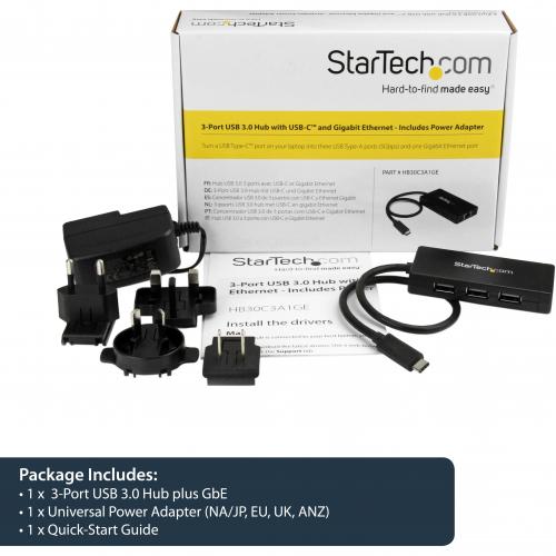 StarTech.com USB C To Ethernet Adapter &acirc;&euro;" Gigabit &acirc;&euro;" 3 Port USB C To USB Hub And Power Adapter &acirc;&euro;" Thunderbolt 3 Compatible Alternate-Image1/500