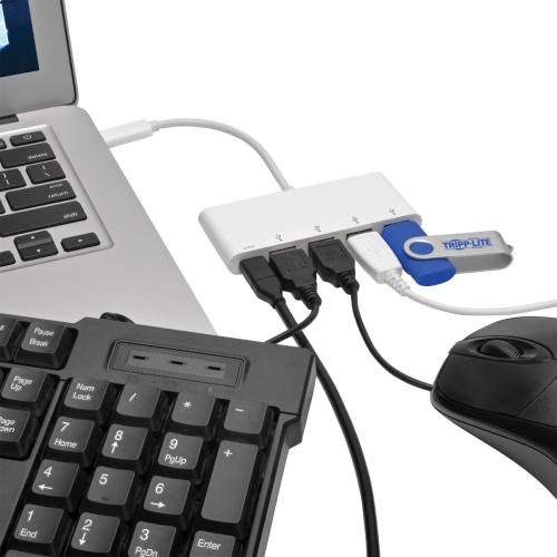 Tripp Lite By Eaton 4 Port USB 3.1 Gen 1 Portable Hub, USB C To (x4) USB A, With USB C Charging Port Alternate-Image1/500