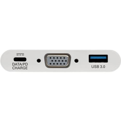Tripp Lite By Eaton USB C To VGA Adapter With USB 3.x (5Gbps) Hub Ports And 60W PD Charging White Alternate-Image1/500