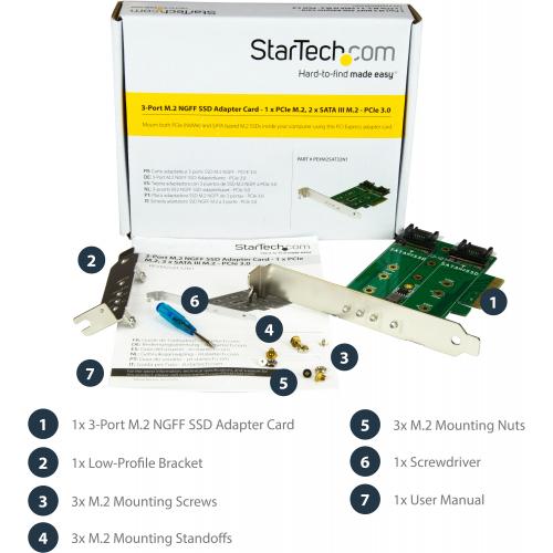 StarTech.com M.2 Adapter &acirc;&euro;" 3 Port &acirc;&euro;" 1 X PCIe (NVMe) M.2 &acirc;&euro;" 2 X SATA III M.2 &acirc;&euro;" SSD PCIE M.2 Adapter &acirc;&euro;" M2 SSD &acirc;&euro;" PCI Express SSD Alternate-Image1/500