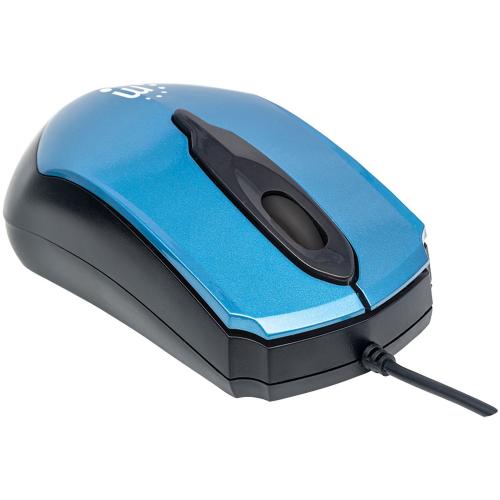 Manhattan Edge USB Wired Mouse, Blue, 1000dpi, USB A, Optical, Compact, Three Button With Scroll Wheel, Low Friction Base, Three Year Warranty, Blister Alternate-Image1/500