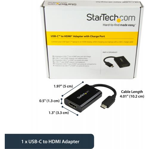 StarTech.com USB C To HDMI 2.0 Adapter 4K 60Hz With 60W Power Delivery Pass Through Charging   USB Type C To HDMI Video Converter   Black Alternate-Image1/500