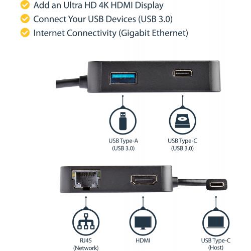 StarTech.com USB C Multiport Adapter   Portable USB Type C Mini Dock To 4K UHD HDMI Video   GbE, USB 3.0 Hub   Thunderbolt 3 Compatible Alternate-Image1/500