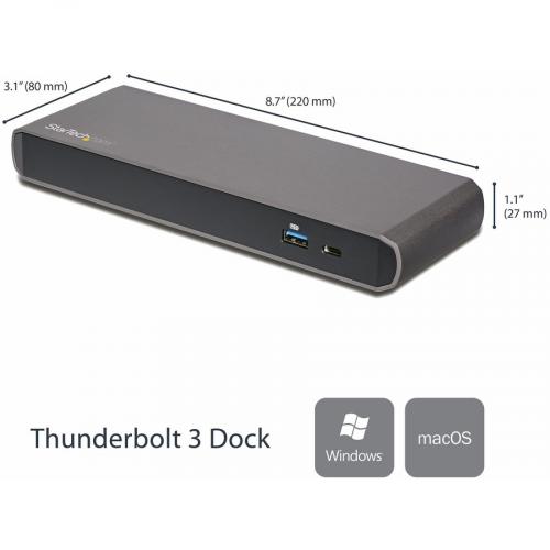 StarTech.com Thunderbolt 3 Dock   Dual Monitor 4K 60Hz TB3 Laptop Docking Station With DisplayPort   85W Power Delivery   3x USB 3.0, GbE Alternate-Image1/500