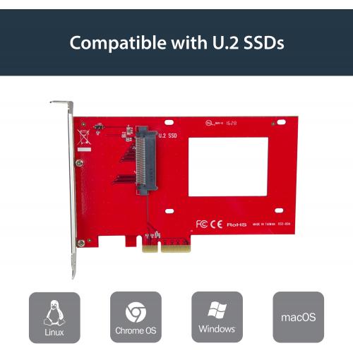 StarTech.com U.2 To PCIe Adapter For 2.5" U.2 NVMe SSD   SFF 8639 PCIe Adapter   X4 PCI Express 4.0   NVMe PCIe Adapter   U.2 PCIe Card Alternate-Image1/500