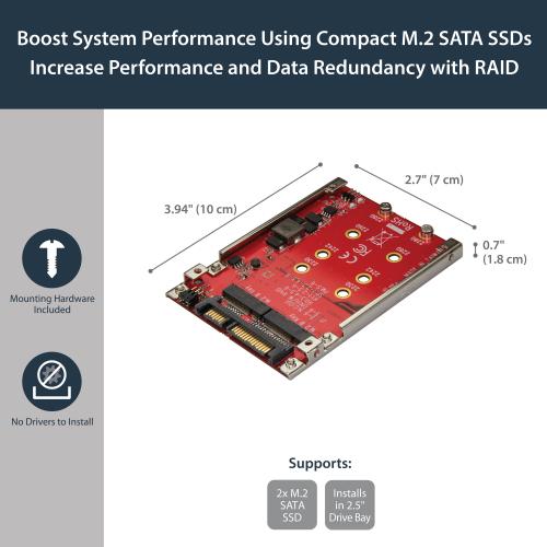 StarTech.com Dual Slot M.2 To SATA Adapter   M.2 SATA Adapter For 2.5" Drive Bay   M.2 Adapter   M.2 SSD Adapter   M.2 NGFF SSD Adapter   RAID Alternate-Image1/500