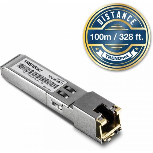 TRENDnet SFP To RJ45 1000BASE T Copper SFP Module; TEG MGBRJ; 100m (328 Ft.); RJ45 Connector; Hot Pluggable; Supports Data Rates Up To 1.25Gbps; IEEE 802.3ab Gigabit Ethernet; Lifetime Protection Alternate-Image1/500