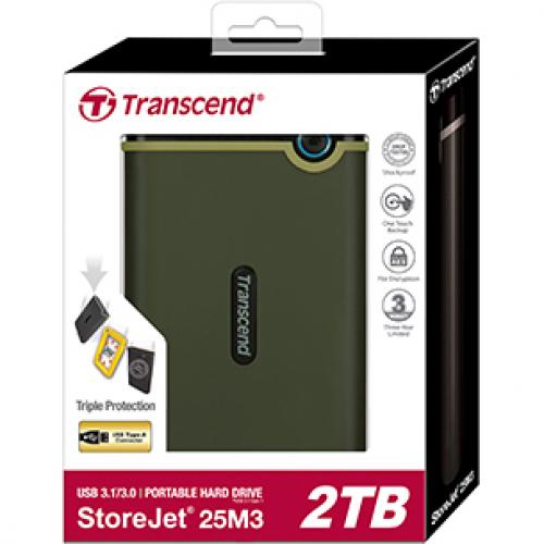 Transcend StoreJet 25M3 TS 1TSJ25M3G 1 TB Portable Hard Drive   2.5" External   Military Green Alternate-Image1/500