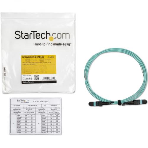StarTech.com 2m (6ft) MTP(F)/PC OM3 Multimode Fiber Optic Cable, 12F Type A, OFNP, 50/125&micro;m LOMMF, 40G Networks   MPO Fiber Patch Cord Alternate-Image1/500
