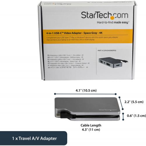 StarTech.com USB C Multiport Video Adapter 4K/1080p   USB Type C To HDMI, VGA, DVI Or Mini DisplayPort Monitor Adapter   Space Gray Alternate-Image1/500
