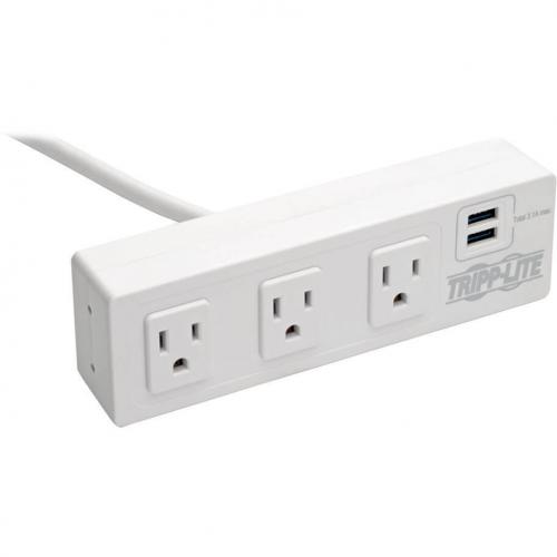 Tripp Lite By Eaton 3 Outlet Surge Protector With 2 USB Ports, 10 Ft. (3.05 M) Cord   510 Joules, Desk Clamp, White Housing Alternate-Image1/500