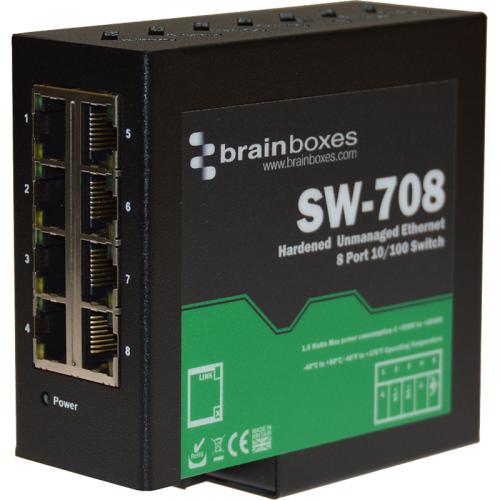 Brainboxes Hardened Industrial Ethernet 8 Port Switch DIN Rail Mountable Alternate-Image1/500