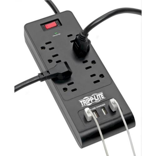 Tripp Lite By Eaton 8 Outlet Surge Protector With 4 USB Ports (4.2A Shared)   6 Ft. (1.83 M) Cord, 1800 Joules, Black Alternate-Image1/500