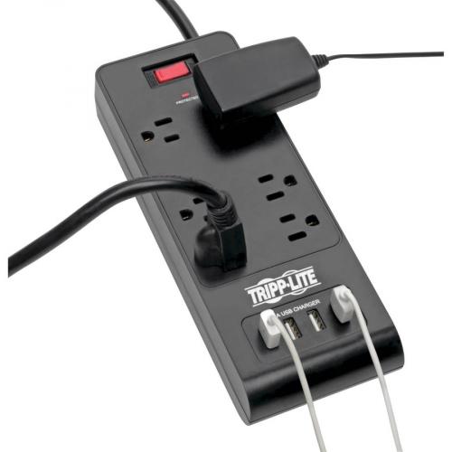 Tripp Lite By Eaton 6 Outlet Surge Protector With 4 USB Ports (4.2A Shared)   6 Ft. (1.83 M) Cord, 900 Joules, Black Alternate-Image1/500