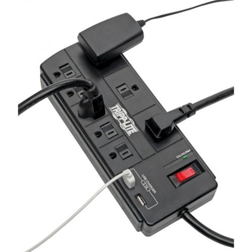 Eaton Tripp Lite Series 8 Outlet Surge Protector With 2 USB Ports (2.1A Shared)   8 Ft. (2.43 M) Cord, 1200 Joules, Black Alternate-Image1/500