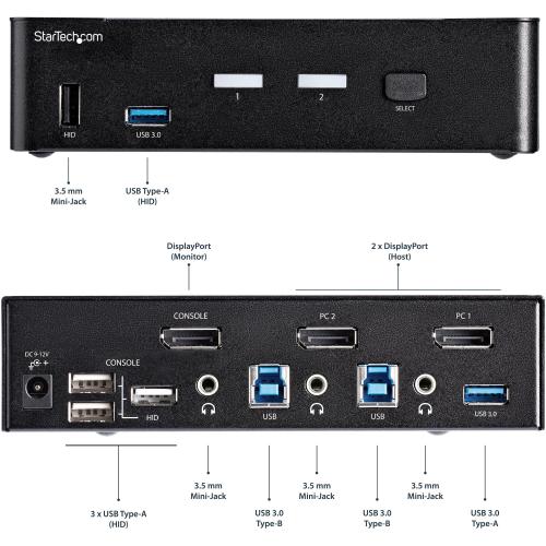 StarTech.com 2 Port DisplayPort KVM Switch   4K 60Hz   Single Display   UHD DP 1.2 USB KVM Switch With USB 3.0 Hub & Audio   TAA Compliant Alternate-Image1/500