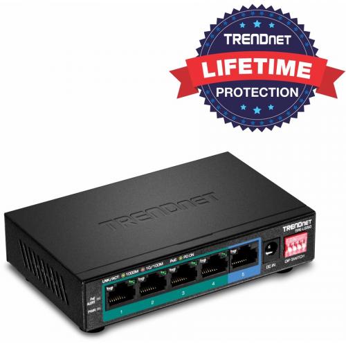 TRENDnet 5-Port Gigabit Long Range PoE+ Switch, 4 x Gigabit PoE+ Ports, 1 x  Gigabit Port, 32W PoE Budget, 10Gbps Switching Capacity, Extends PoE+ 200m  